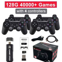 비디오게임기GD10 게임 스틱 4K 128G 40000 레트로 비디오 콘솔 HD 출력 PSP PS1 GBA 생일 선물용 무선 컨, 한개옵션1, 06 128G with 4 gamepad