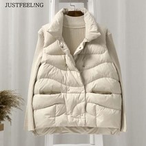 JUST FEEL!NG 민소매 더블 단추 여성용 심플 경량 패딩 베스트 주머니 오버핏 무지 조끼 솜 패션
