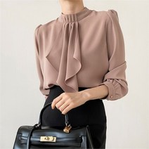 셀러허브 여성패션 [라원스타일] 핀턱 주름 보타이 퍼프 블라우스