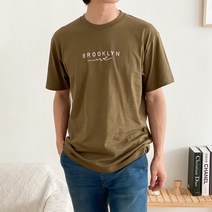 멋지군 기본 핏 라운드 브루클린 자수 17수 면 반팔 티셔츠