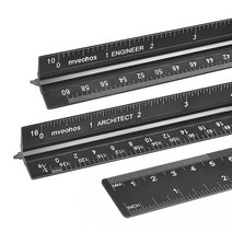 건축 및 엔지니어링 스케일 눈금자 세트 영국식 측정 30.5cm(12인치) 건축가 학생 제도공 및 엔지니어용 블랙 레이저 에칭 알루미늄 건축가 삼각형 눈금자, Architect&Engineer&Straight, Black