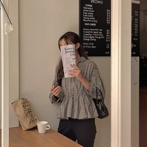 멜라니아 체크 밴딩 블라우스