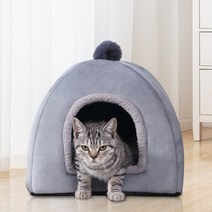 강아지 하우스 길 고양이 길냥이 겨울 방석 쿠션 키튼 숨숨 집, 그레이L