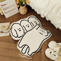 MDIV 미니 고양이 강아지 화이트 러그발매트 2장세트, 강아지1장