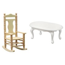 Royalways 2x 현대 미니 1:12 인형 집 Teatable 및 흔들 의자 모델 장면 장식품, 목재, 다색