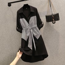 Tagi.여쁜 긴팔 셔츠 원피스 빅사이즈 스트라이프 리본 봄