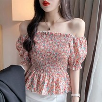 이지핏 오프숄더 프릴 블라우스 스모크밴딩 플라워패턴 블라우스 여성셔츠 퍼프블라우스 여성블라우스 여성남방 리본블라우스 레이스블라우스 오피스룩 하객룩 쉬폰블라우스 셔링블라우스 민소매블라우스 여자흰셔츠 여성브라우스