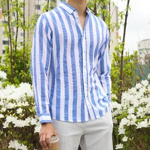 남자 줄무늬 린넨 셔츠 여름 스트라이프 긴팔 남방