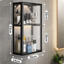 무타공 다용동 욕실 수납함 정리대 선반 욕실수납장선반 욕실리모델링 욕실 수납장 화장실 선반 벽걸이 화장품 보관함, 2 층 30cm [왼쪽 문] 검정