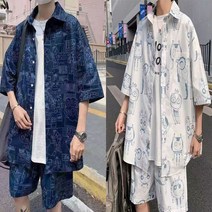 JUST FEEL!NG 빅사이즈/비치/반팔/셔츠/남방/밴딩/반바지/남여공용/최신상/커플/상하세트