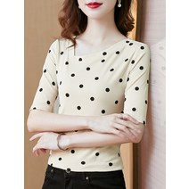 브이넥긴팔티 여성 가을 도트 니트 이너셔츠 슬림핏 상의 3620448143