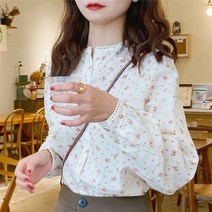 숙녀옷장 여성 라운드넥 플라워 레이스 블라우스 S005