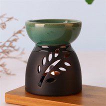 아로마 테라피 세라믹 오일버너 램프 홈 침실 캔들 향로 에센셜 오일 용광로, 이그조틱 그린 (4시간 훈제 가능 촛대)