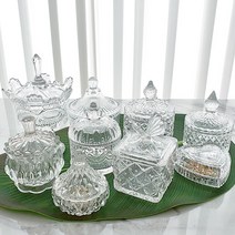 크리스탈 유리 미니 보석함 주얼리 악세사리 보관함 면봉 화장솜 보관함 캔들 홀더, 유리보석함 줄무늬투명 EP-1067, 1개