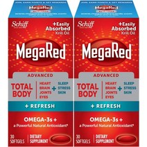 메가레드 Schiff MegaRed Advanced Total Body plus Refresh 쉬프 오메가3 피쉬오일 크릴오일 EPA DHA 금잔화 루테인 지아잔틴 30정 2병, x, 1개