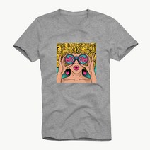 빅사이즈 남여공용 M~4XL 와우걸 레터링 프린팅 그래픽 반팔 티셔츠 커플티