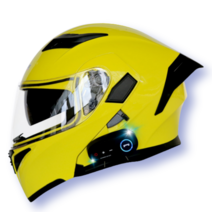 킥커머스 초경량 블루투스 풀페이스 시스템 오토바이헬멧 하이바 바이크 헬멧, XL, 베이직옐로우