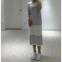 오르네트 여성 스트라이프 롱 니트 원피스