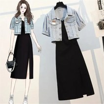 가은무역 TZ071713 여름 여성 투피스 반팔 청자켓+나시 원피스 데님 빅사이즈 캐주얼