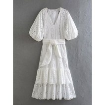 롱원피스 여자 쉬폰 린넨 여름 원피스 여자용 긴 드레스 2023 컷 아웃 자수 숏 소매 우아한 파티 벨트 미디 드레스