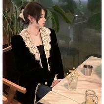 캐주얼슈트코디 여성 겨울 가을 레이스 라인 클래식 벨벳 와이드 루즈핏 고퀄리티 감각 눈길을 끄는 하프기장 3021814260