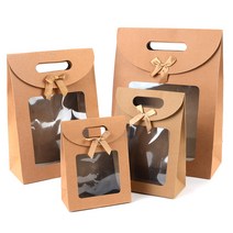 리본 투명창 선물상자 10개 25개 50개 100개 선물용 종이가방 크라프트 손잡이 선물 박스 답례품 포장 케이스 투명 선물백 캔들 쇼핑백 어린이집 생일 선물 포장 구디백 상자, 미니