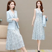 예복원피스 아나운서 2022 봄과 가을 새로운 정장 드레스 두 조각 여성의 우아한 블레 이저 꽃 치마 세트