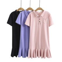 프릴 a라인 원피스 하체비만 코디 여름 중간 길이 연잎 밑단 반팔 드레스 빅사이즈옷