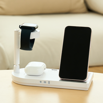 4in1 고속 무선충전기 아이폰 애플워치 에어팟 Sport41무드 조명등 거치대 외부출력포트 지원, 애플전용 화이트