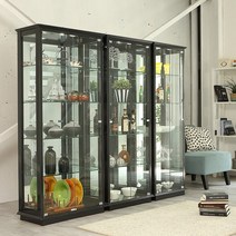 앤탑퍼니처 LED 조명 강화유리 장식장, 5단, 600, 블랙