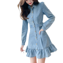 티티웍스 프릴 큐티 연청 데님 원피스
