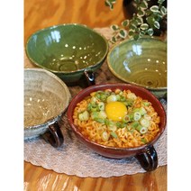 4색 칼라 라면기 손잡이 달린 라면그릇, 녹색 라면기