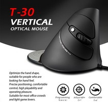 버티컬 마우스 인체공학적 오른손 무선 컴퓨터 게이밍 데스크탑용 광학 USB, 없음, 2.T-30