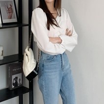 (치코엘라)티느로 스모크 셔링크롭블라우스