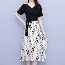니안 브이넥 플라워 플레어 반팔 원피스