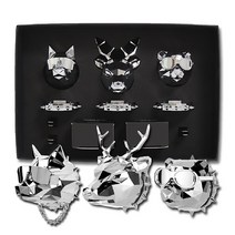 쓰리나인 차량용 방향제 3종세트 힙한늑대 꽃사슴 반달곰(본체+향3P), 크롬블랙, 시트러스 그린