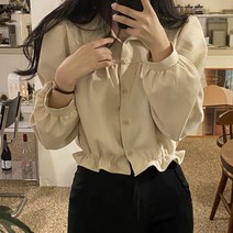 라라벨 여성 보네 크롭 카라블라우스 무지 베이직 셔츠