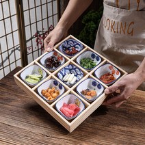 일본식기 오마카세 작은 접시 대나무 나눔 이자카야, 세라믹말린과일그릇이있는흰색나무9cm4격자