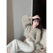 여성 인스타 셀럽 밍크 부클퍼 니트 크롭 가디건 가을 겨울 레이어드 스위트 스웨터