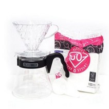 하리오 V60 투명 PP VCS 핸드드립 세트 3~4인, 화이트(여과지), 2세트