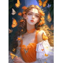캔버스형 보석십자수 나비요정 온갖 꽃들이 만발한 천사 여신 미녀 행운 가져다주는 인물그림 집들이 새집선물 라운드 구슬 집콕취미 비즈 수제공예 액자없음 DIY패키지 20종, 선택02-플라워나비요정, 80*100CM