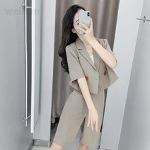 여성 여름 정장 반팔 자켓 세트 반팔 정장자켓+반바지 팬츠 투피스 정장슈트 오피스룩