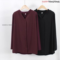 해피통통 차이나카라 브이넥 블라우스