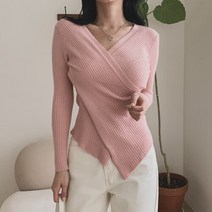 네쥬 여성 가을 겨울 골지 브이넥 슬림핏 랩 니트