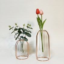 실린더 유리 화병 로즈골드 철제 와이어 꽃병 (망고튤립 외 2종 선택), 높은형