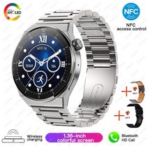 스마트워치밴드화웨이 샤오미 NFC 스마트 워치 남성용 GT3 프로 AMOLED 390x390 HD 스크린 심박수 블루투스, 02 Silver steel