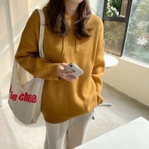겨울 와플 여성 무지 후드 겨자색 니트 후드티 귀여운 박시한 루즈핏 도톰 기본 후디 스웨터 학생