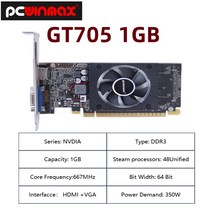 PCWINMAX GT705 1G DDR3 64Bit 오리지널 게이밍 그래픽 카드 NVDIA GeForce 용 로우 프로파일