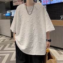 여름 순색 주름 반팔 티셔츠 남녀 루즈bf 얇은 스타일 5분 반소매 라운드 티셔츠 상의