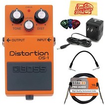 BOSS Audio Systems Boss DS-1 전원 공급 장치 계기 케이블 패치 픽 및 오스틴 바자르 연마 천이 포함된 왜곡 번들